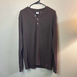New Levi’s Shirt Men’s Brown Waffle Henley Long Sleeve Casual Classic Top Sz L